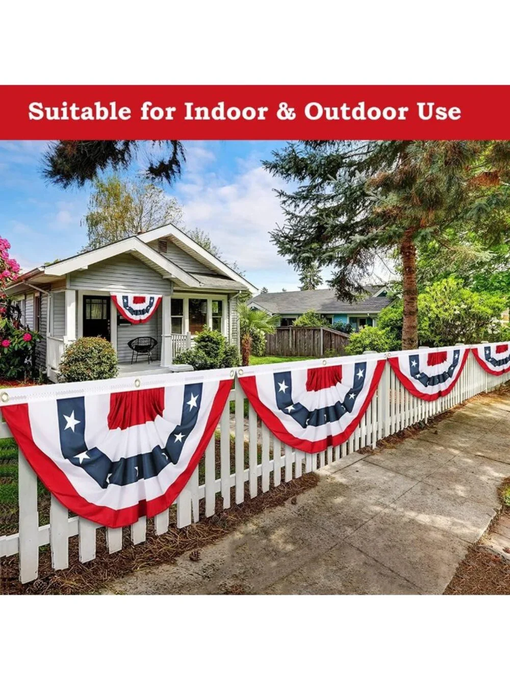 Patriotic Pleated Fan Flags Set of 5 - 2x4 Ft Red White Blue Bunting for 4th of